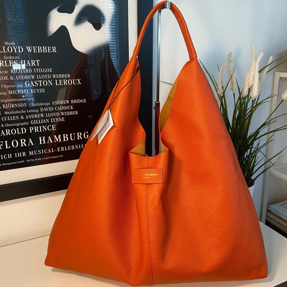 NWT Kurt Geiger All Leather The Violet Slouch Hobo Bag In Orange - Picture 4 of 11